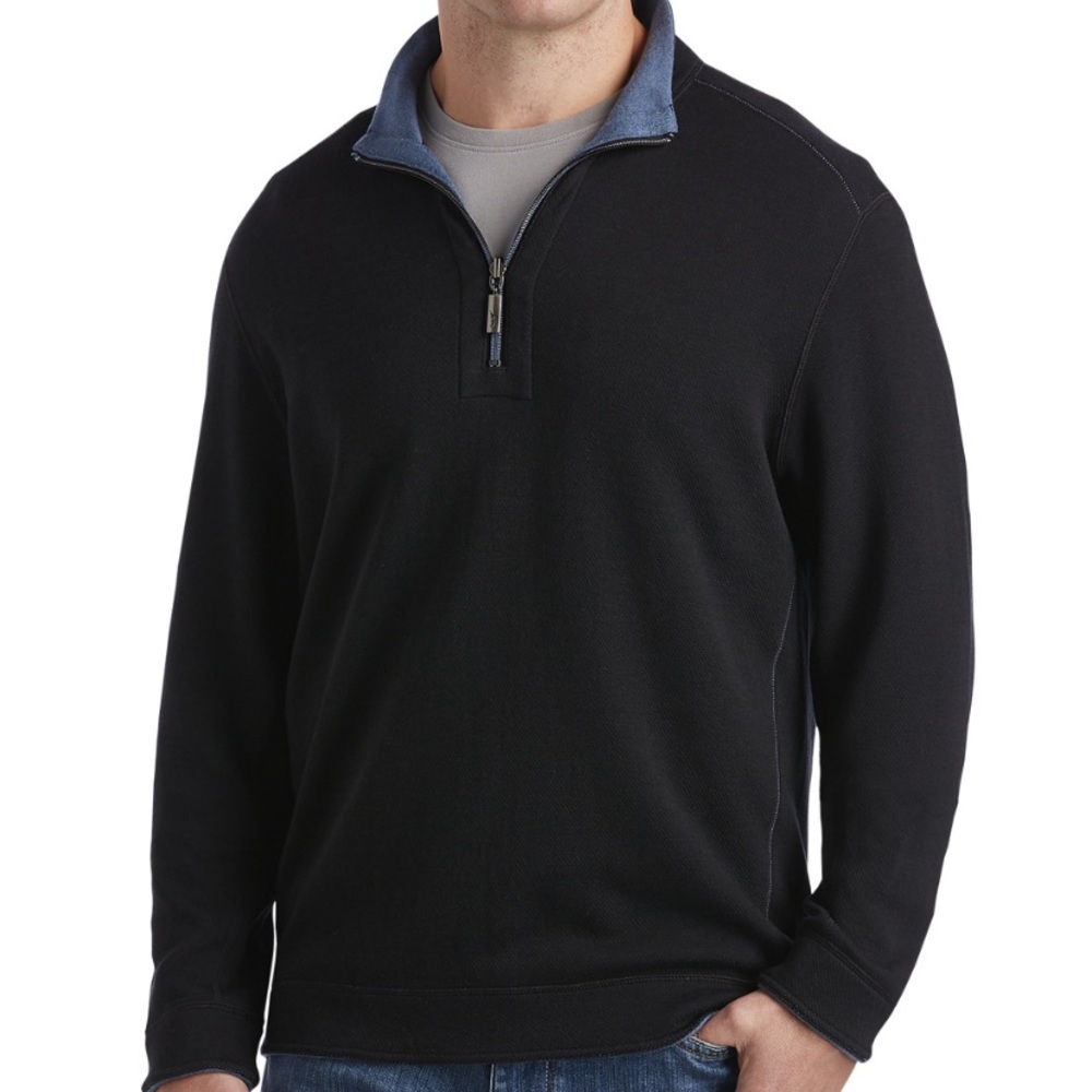 Tommy Bahama Black and Blue Zip Up Sweater